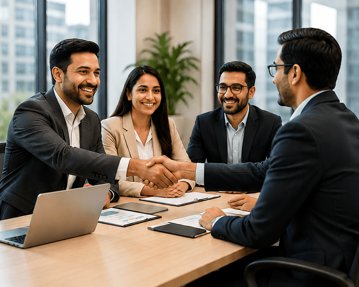 Corporate wellness handshake meeting