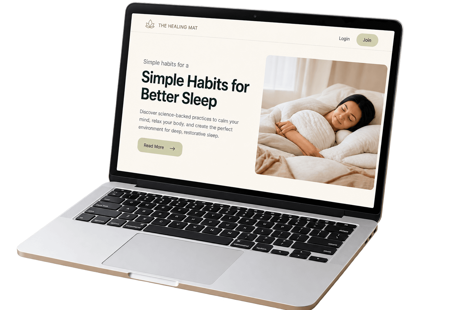 Health article on laptop — Simple Habits for Better Sleep